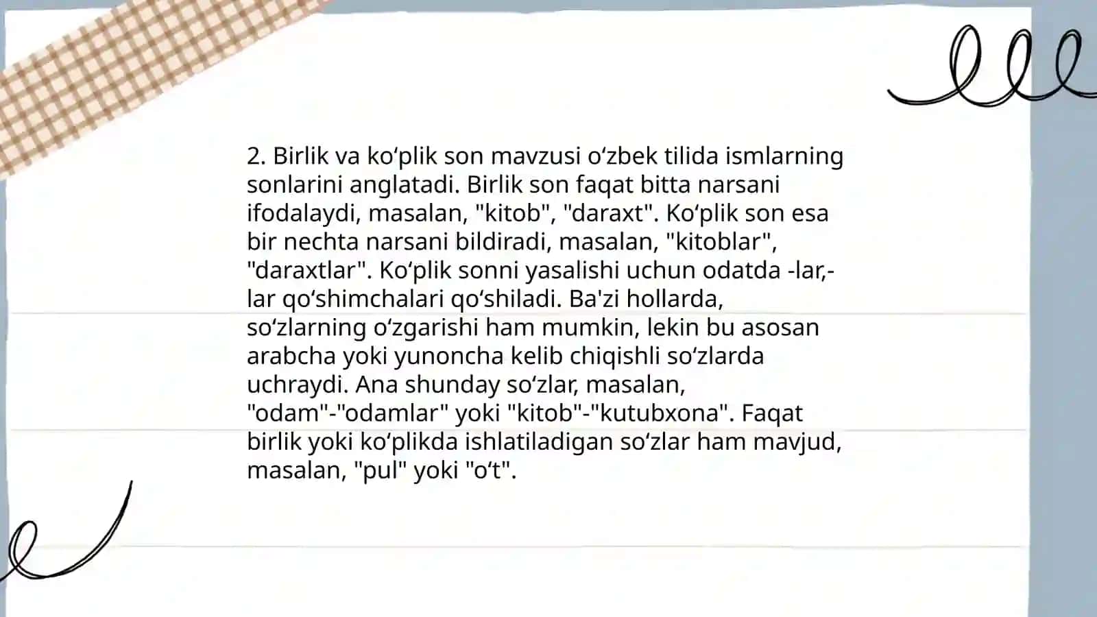 Ot soʻz turkumining son kategoriyasi; otlarning kategorial shakllari 4