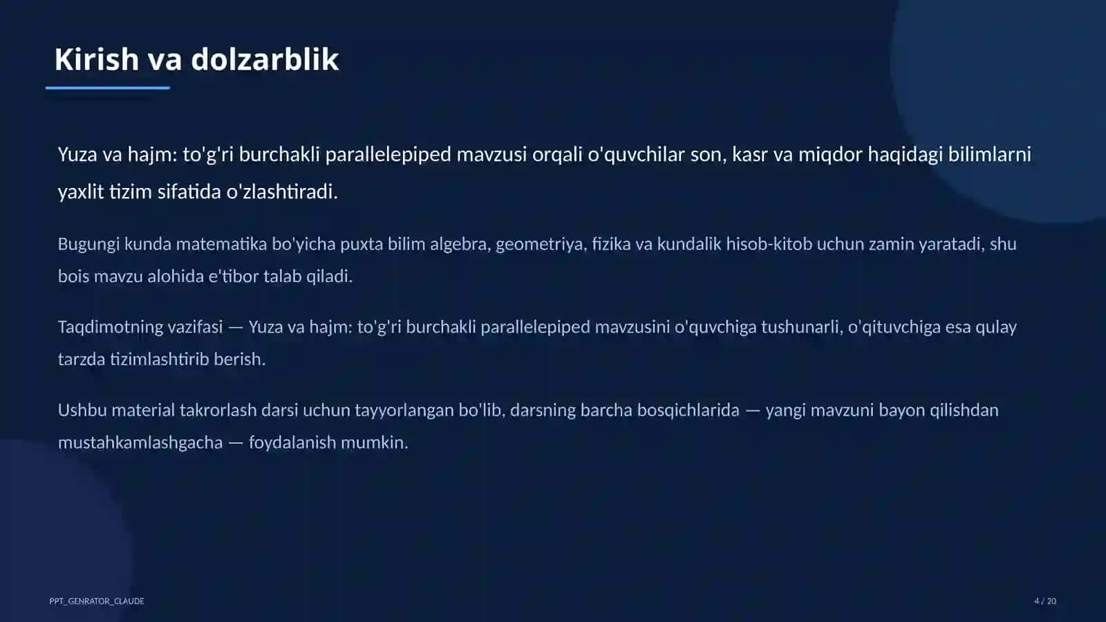 Yuza va hajm: to'g'ri burchakli parallelepiped (5-sinf) 4