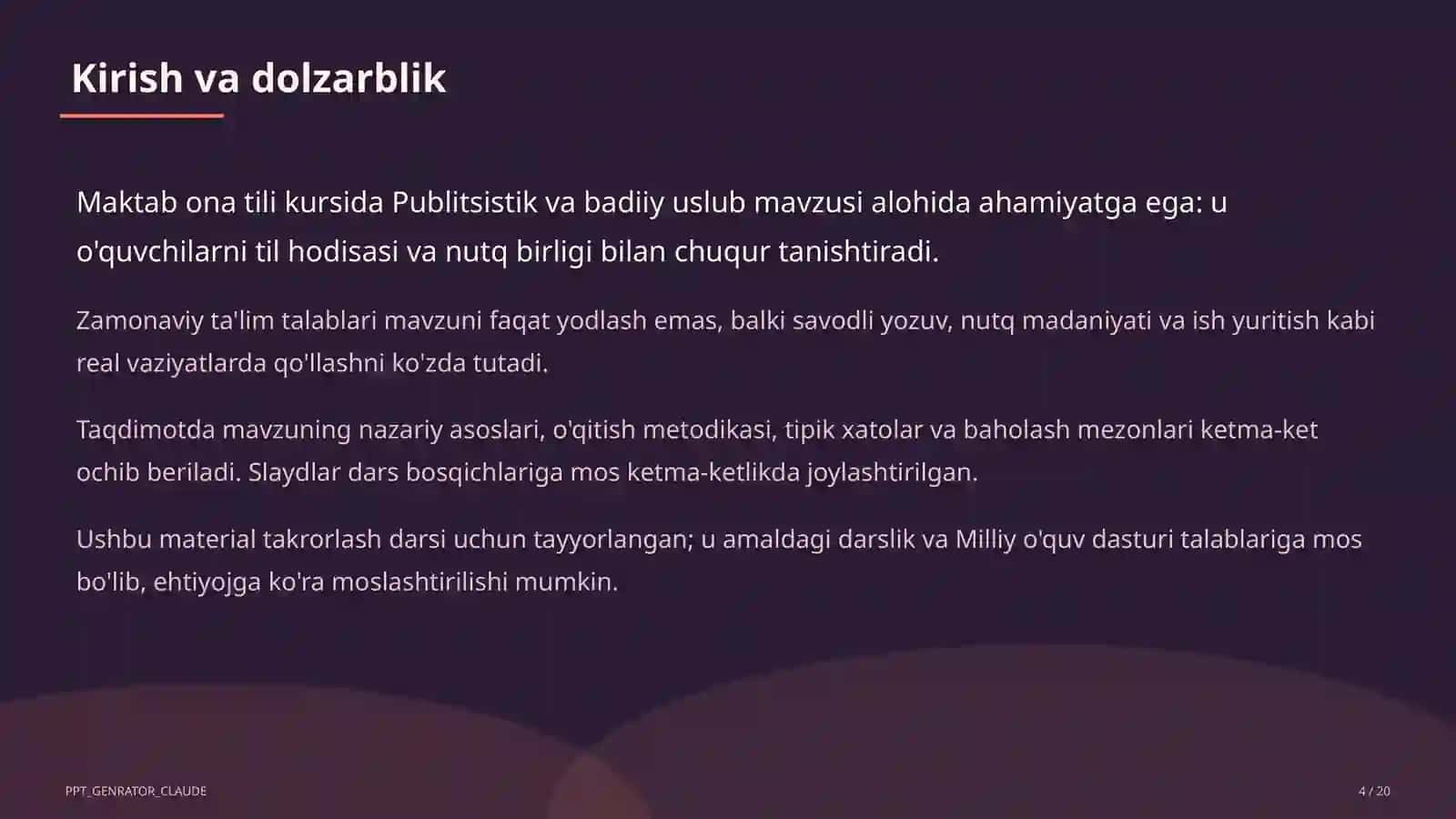 Ona tili (5–11) — takrorlash darsi uchun 4