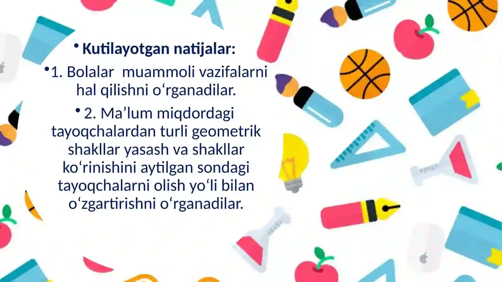 Tayoqchalarning o‘rnini almashtirish natijasida berilgan shakllarni o‘zgartirishga mo‘ljallangan masalalar yechish. mavzusida dars ishlanma 4
