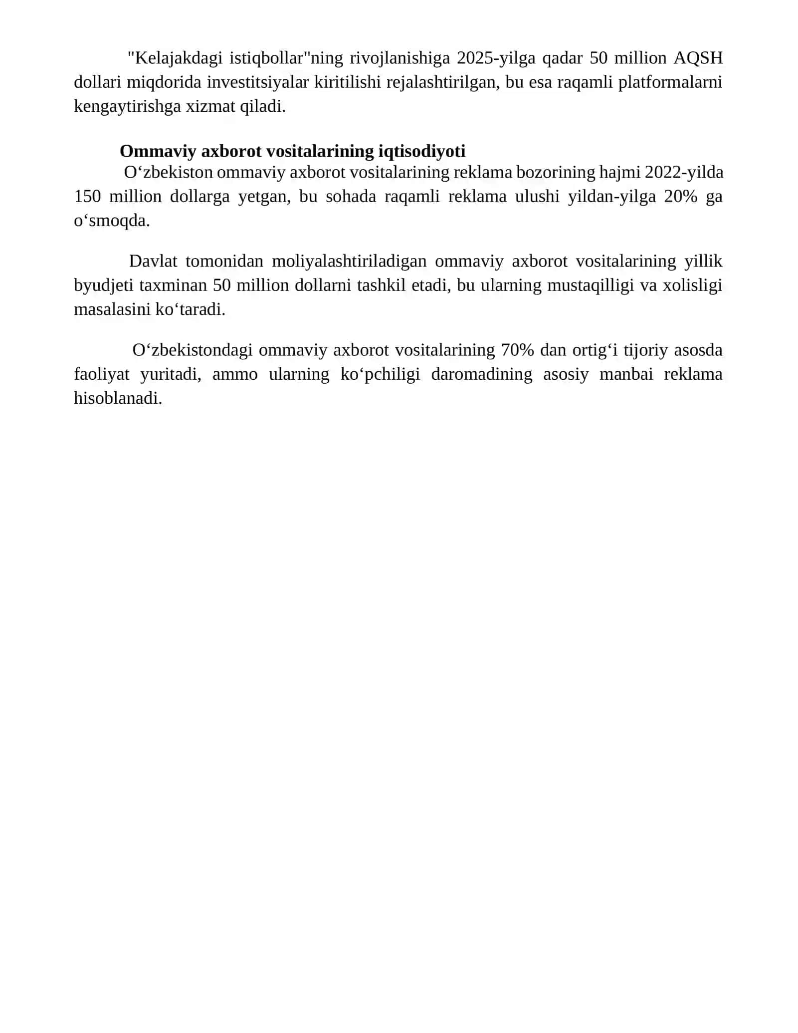 O‘zbekiston Respublikasida ommaviy axborot vositalarining faoliyati 4