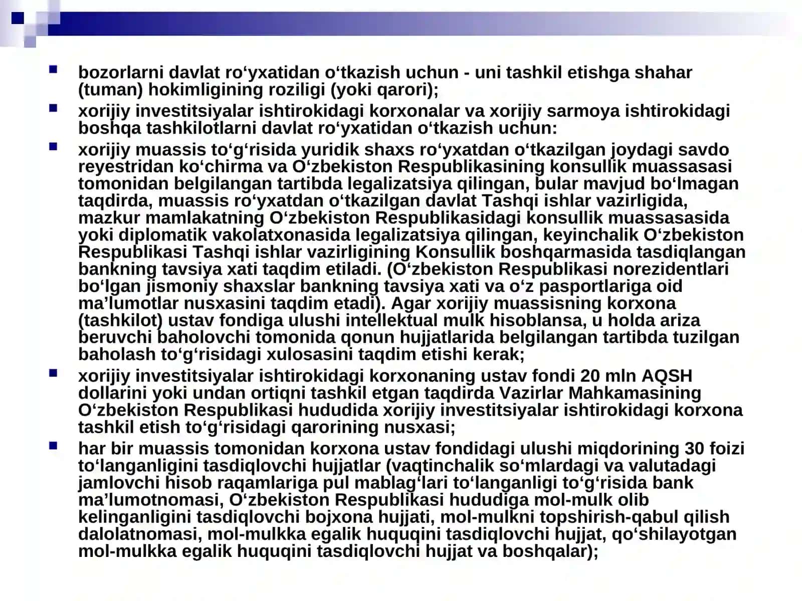Yangi korxonaning tashkil etish uni davlat  ro`yxatidan o`tkazish va litsenziya olish tartibi 4