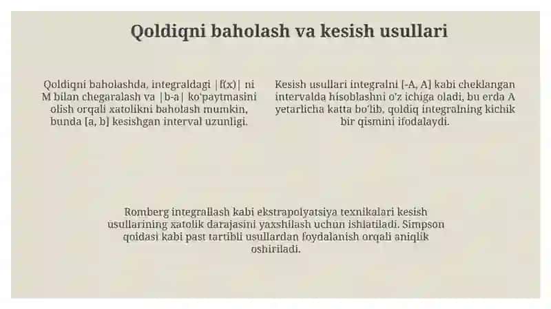 Chegarasi cheksiz xosmas integrallarni taqribiy hisoblash 4