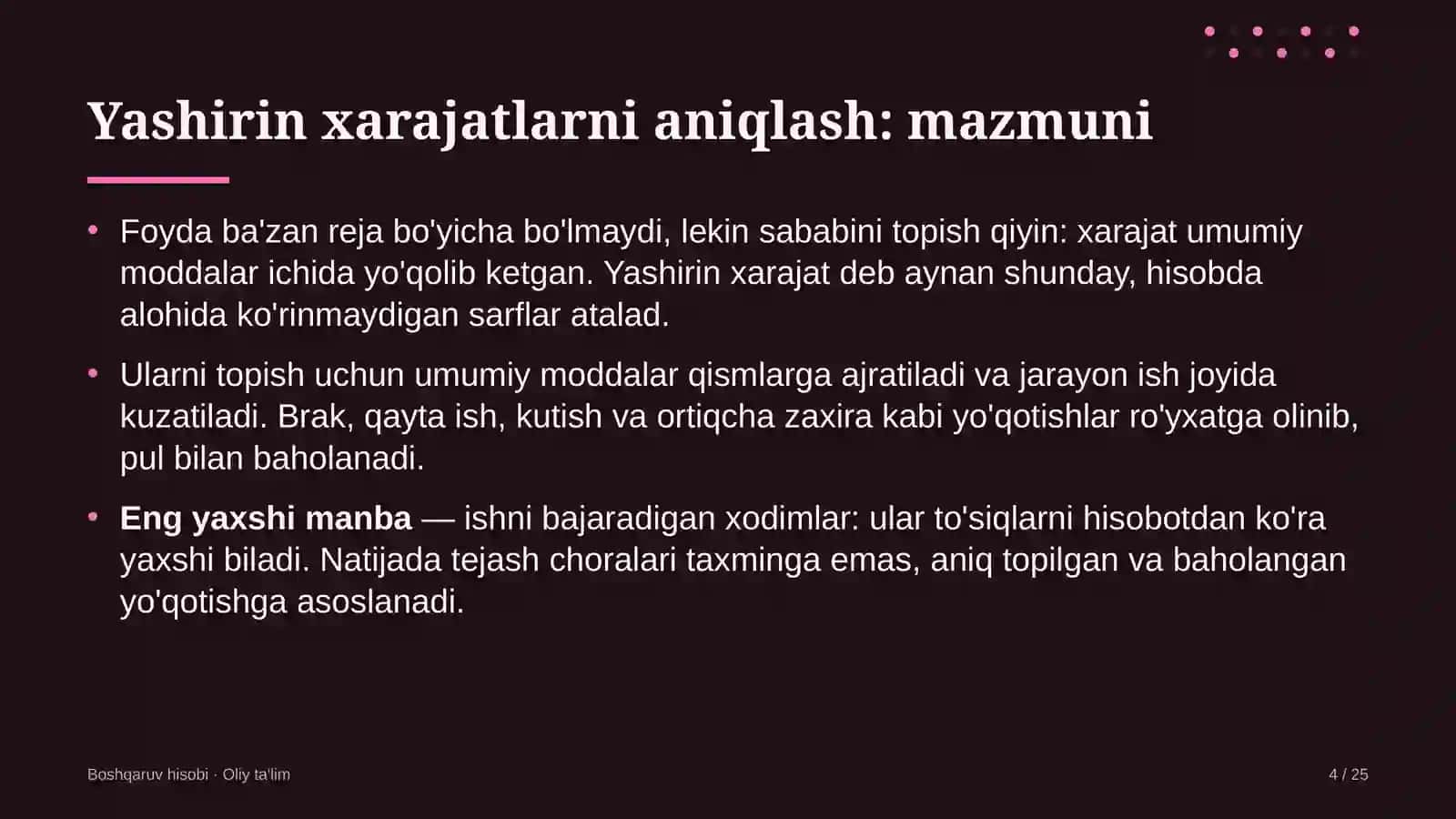 Yashirin xarajatlarni aniqlash: mohiyati 4