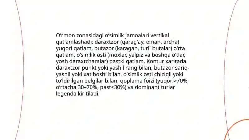 Oʻrmon zonasi oʻsimliklari va ularning areallarini kontur xaritaga tushurish 4