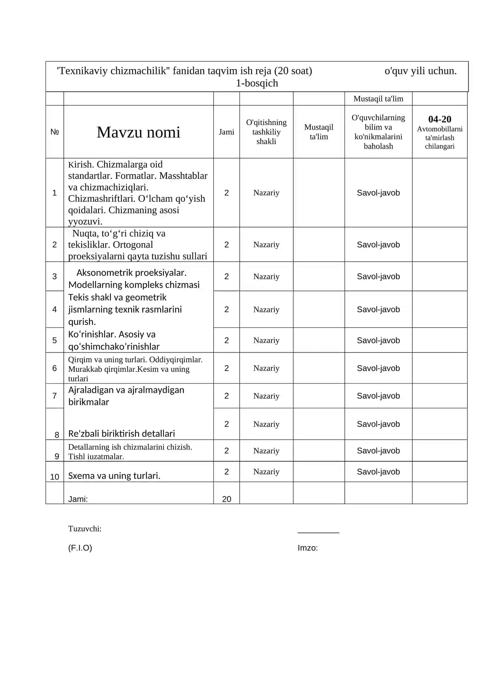 TEXNIKAVIY CHIZMACHILIK  FANIDAN O’QITISH  MATERIALLARI 4