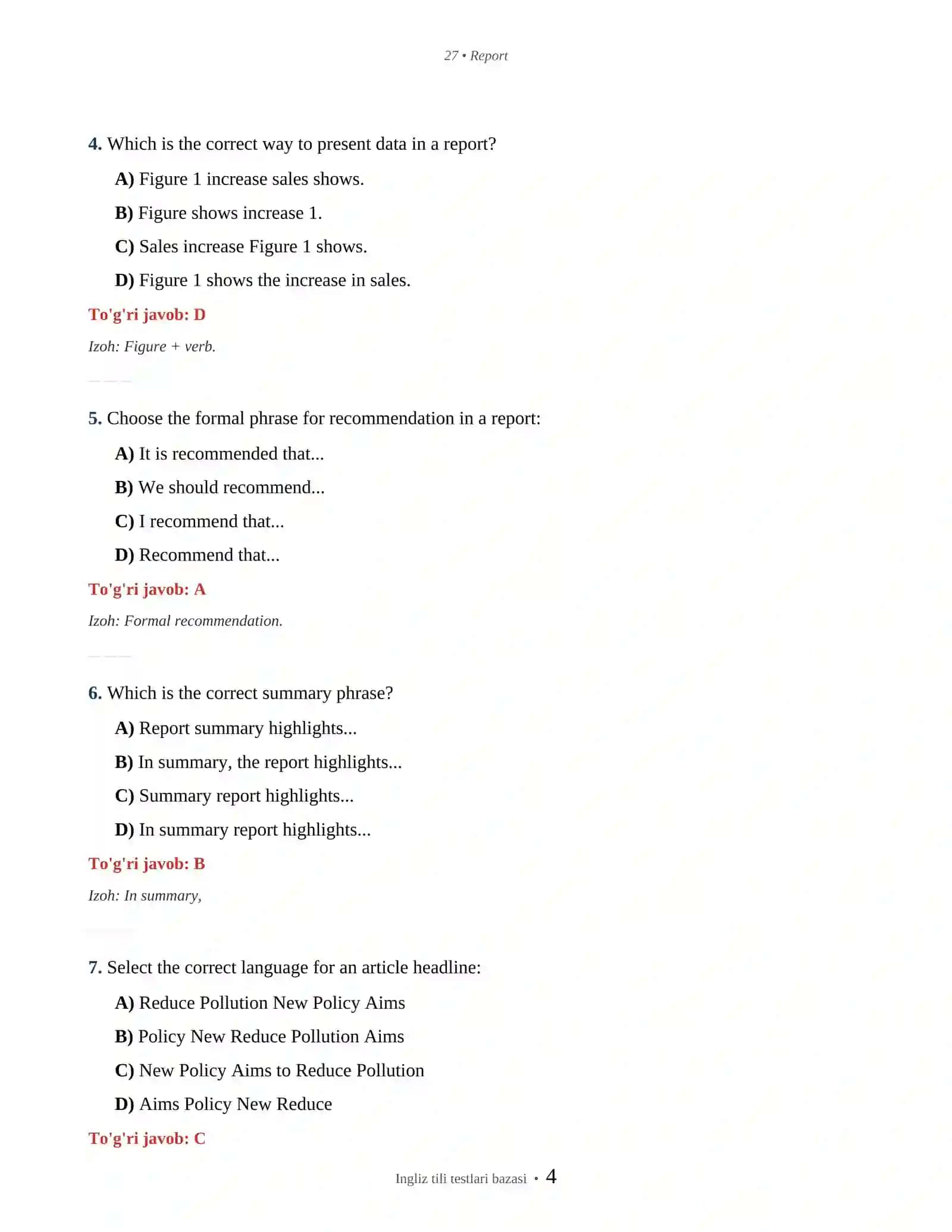 INGLIZ TILI REPORT & ARTICLE WRITING 4