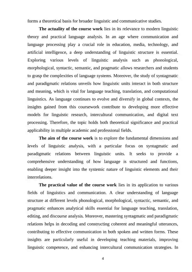 Dimensions and levels of linguistic analysis: syntagmatic and paradigmatic relations between lingual units 4