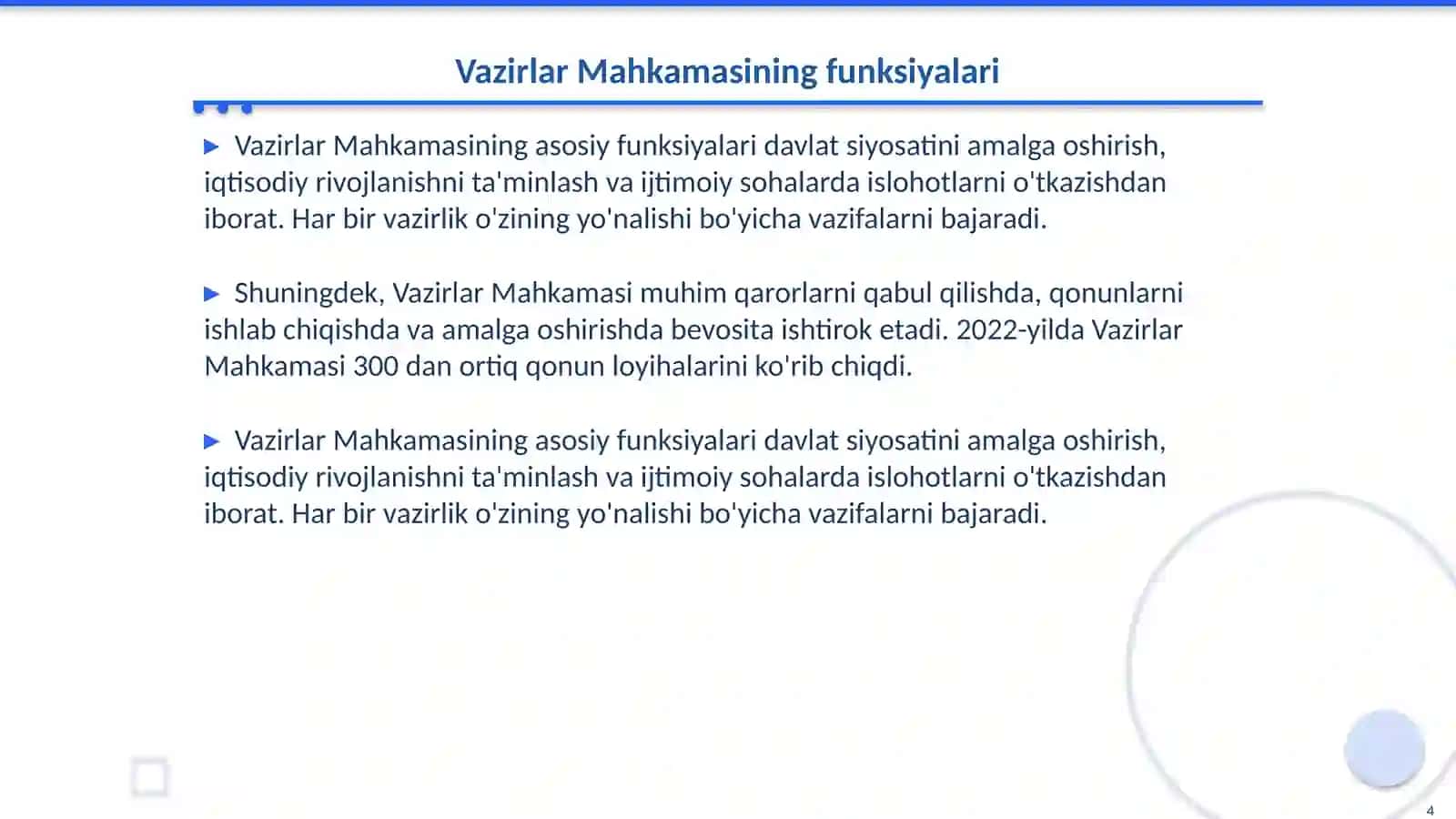 OʻZBEKISTON respublikasi vazirlar mahkamasi vakolatlari 4