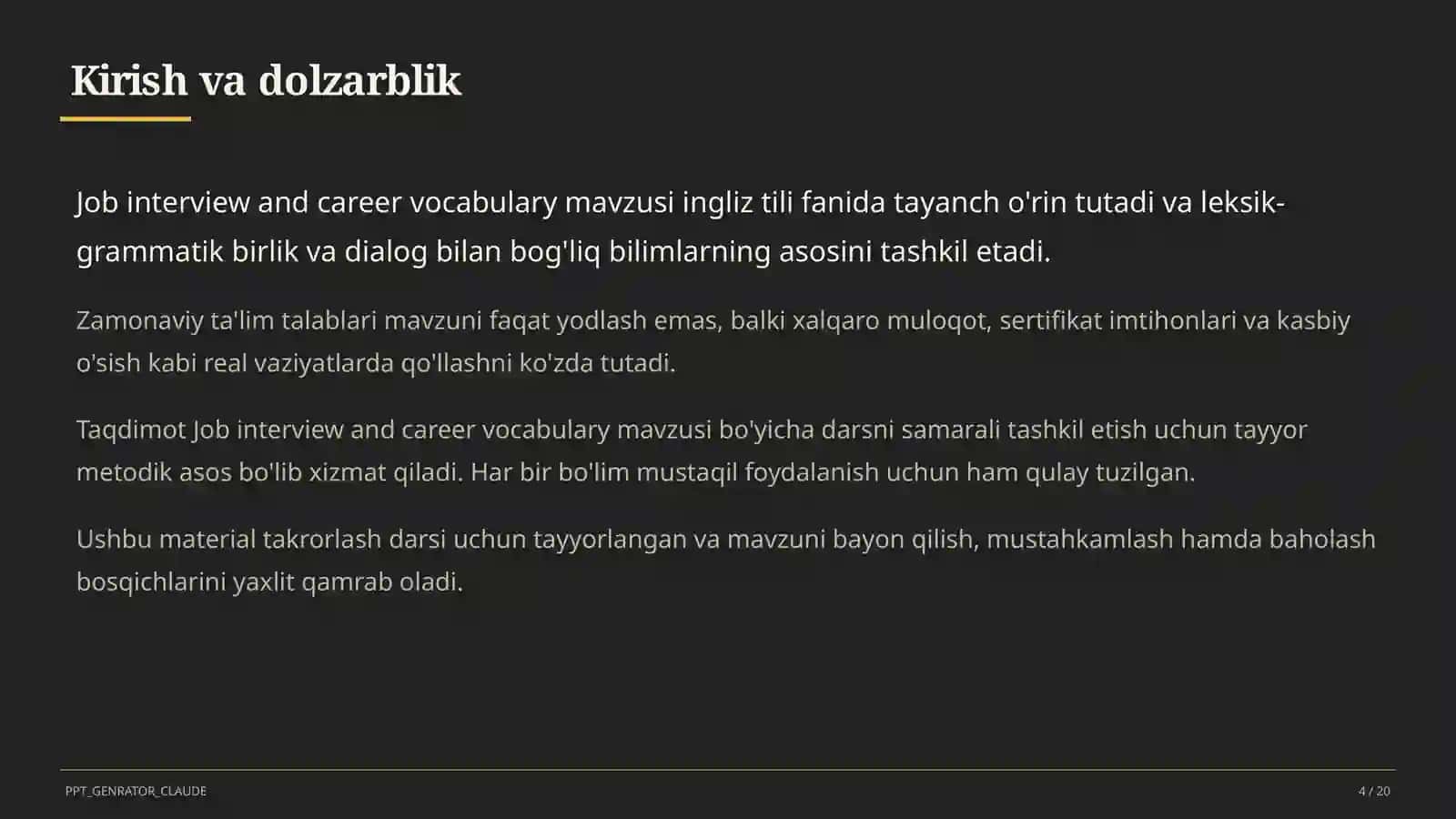 Job interview and career vocabulary (11-sinf) 4