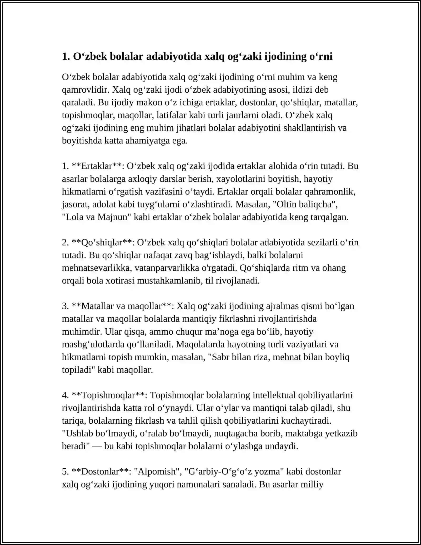 O'ZBEK BOLALAR ADABIYOTINI VA FOLKORLARINING ADABIYOT NAMUNALARI BILAN BOĞLIKLIGI 4