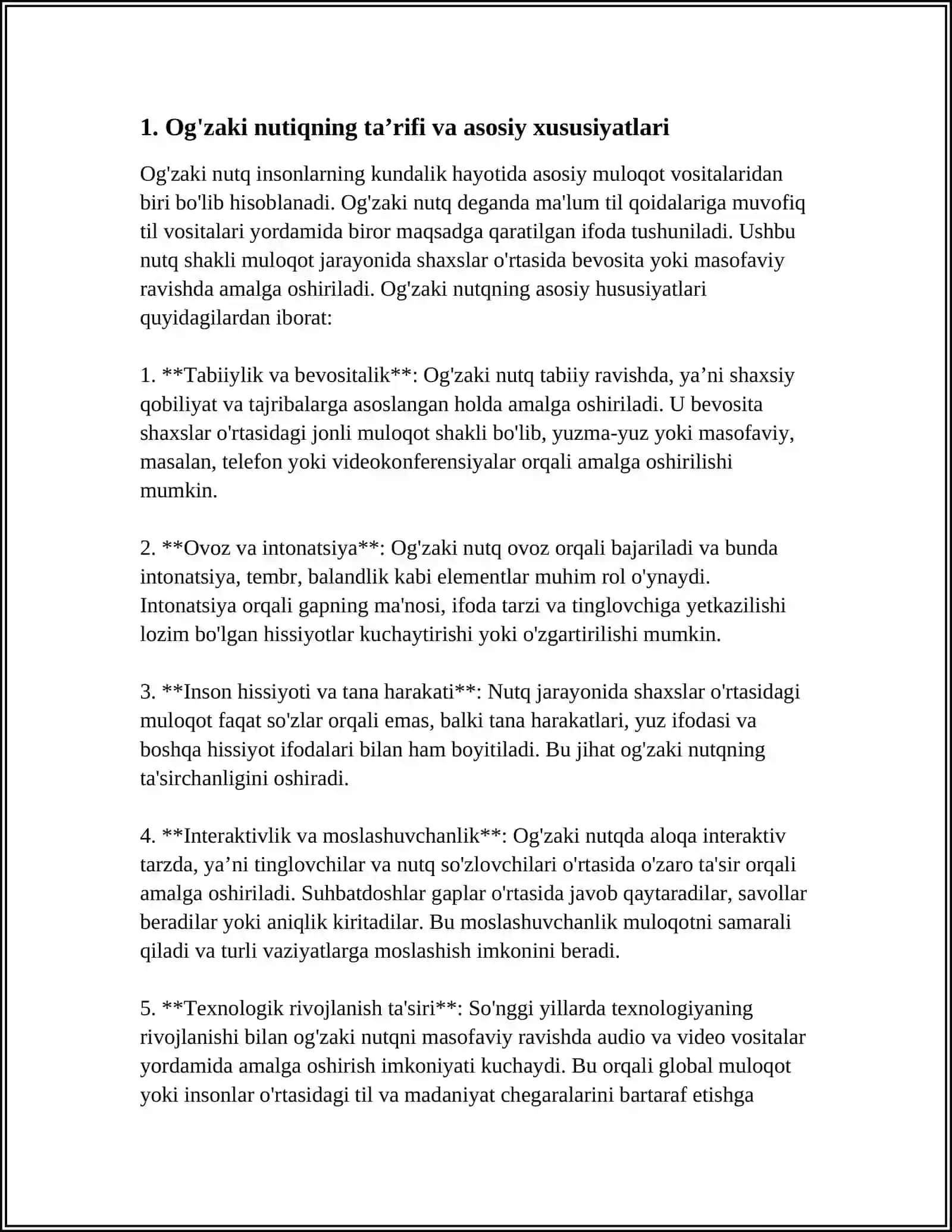 NUTIQNING OG'ZAKI VA YOZMA SHAKILLARI. UNING XUSUSIYATLARI 4