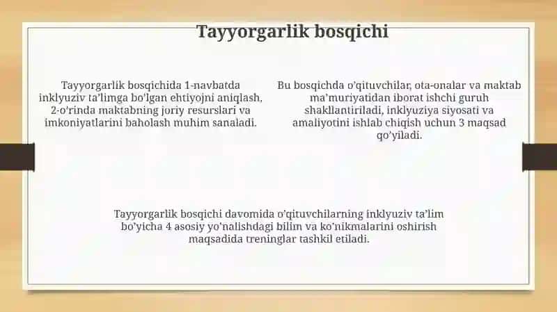 Inklyuziv ta'limga jalb qilish bosqichlari 4
