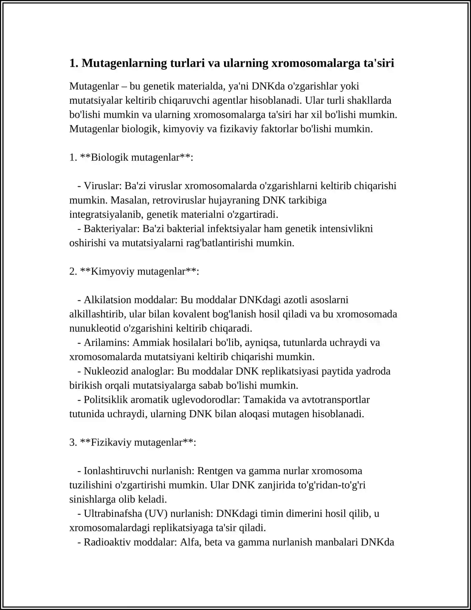 ORGANIZIMNING MUTAGEN TASIRIGA CHIDAMLILIGI TOMOS MORGANNING XROMOSOMA NAZARYASI.JINS GENETIKAS 4