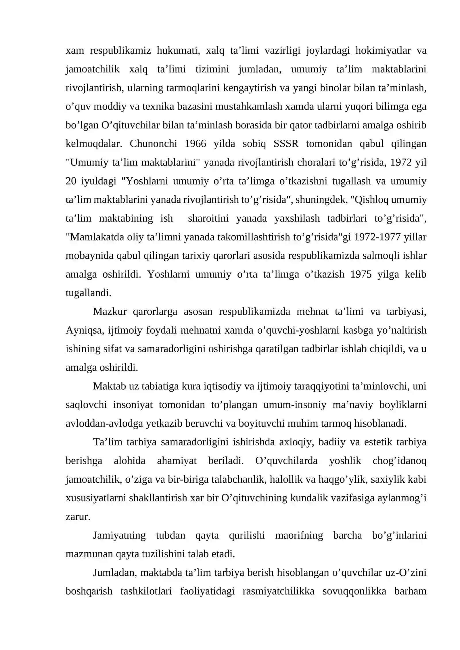 Sho’ro hukmronligi davrida O’zbekiston xalq ta’lim tizimi va pedagogika fanining rivoji 4