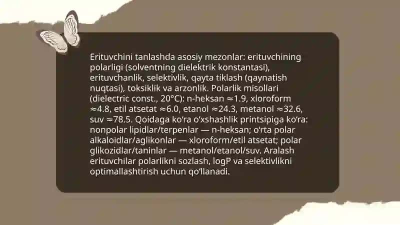 Dorivor o'simlik xom ashyolaridan ajratma olishda ekstraksiya jarayonining nazariy asoslari 4