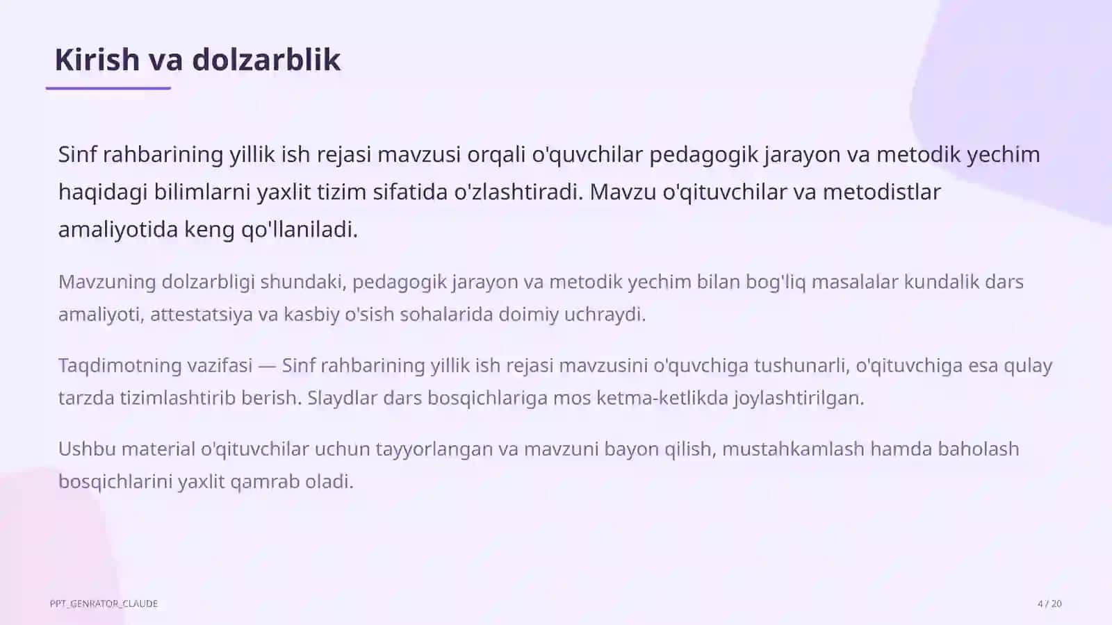 Sinf rahbarining yillik ish rejasi 4