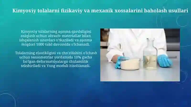 Kimyoviy tolalarning fizik-mexanik ko‘rsatkichlarini baholash usullari 4