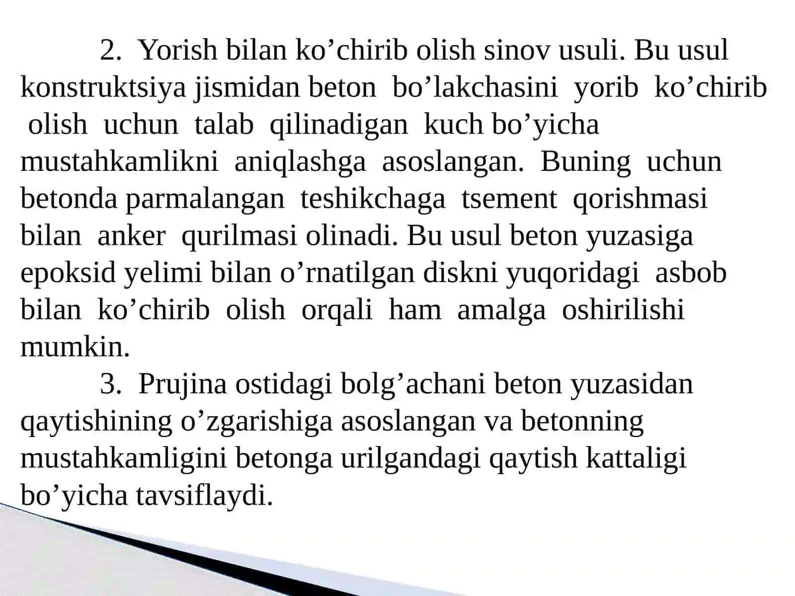 KONSTRUKTSIYALAR MATERIALLARINING MUSTAHKAMLIGINI BUZILMAS USULLAR YORDAMIDA ANIQLASH. MEXANIK USULLAR. FIZIK USULLAR 4