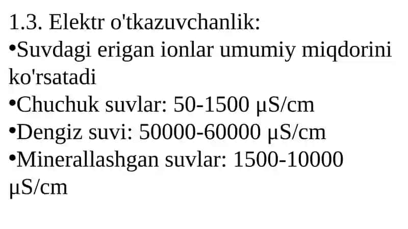 Tabiiy suvlarning kimyoviy tarkibining shakllanishi vasanitar-kimyoviy xossalari 4