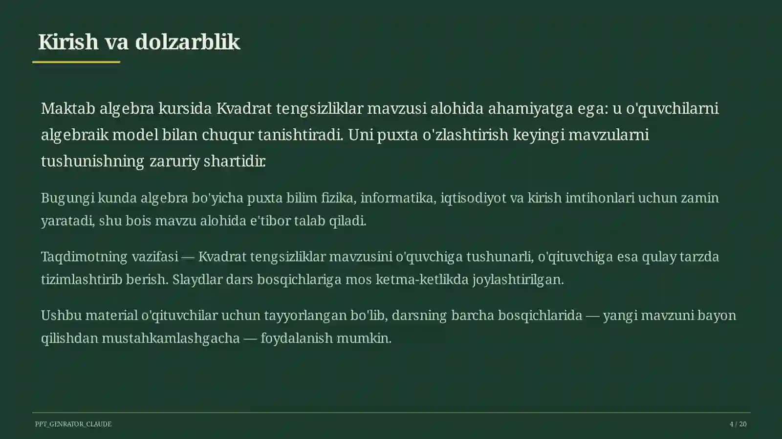 Kvadrat tengsizliklar (9-sinf) 4
