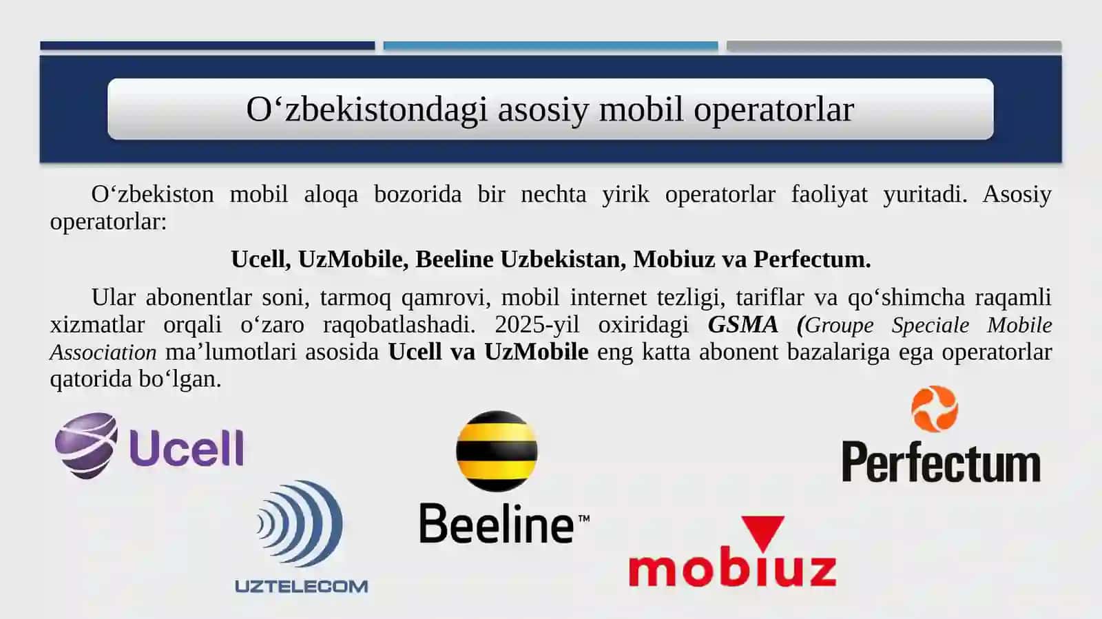 “Mobil aloqa operatorlarining bozor ulushi tahlili (Market Share) 4