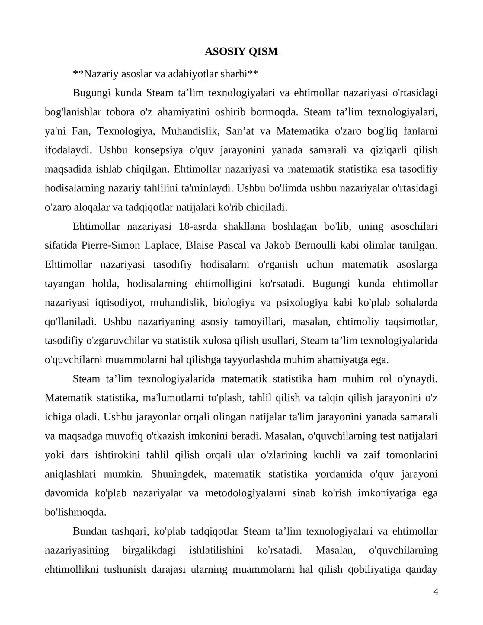 Bugungi kunda ehtimollar nazariyasi va matematik statistika 4