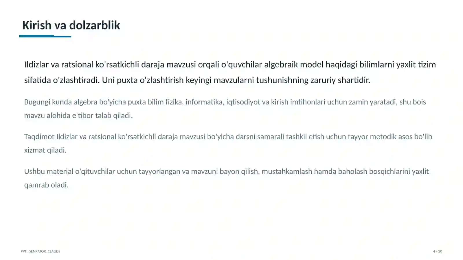 Ildizlar va ratsional ko'rsatkichli daraja (10-sinf) 4