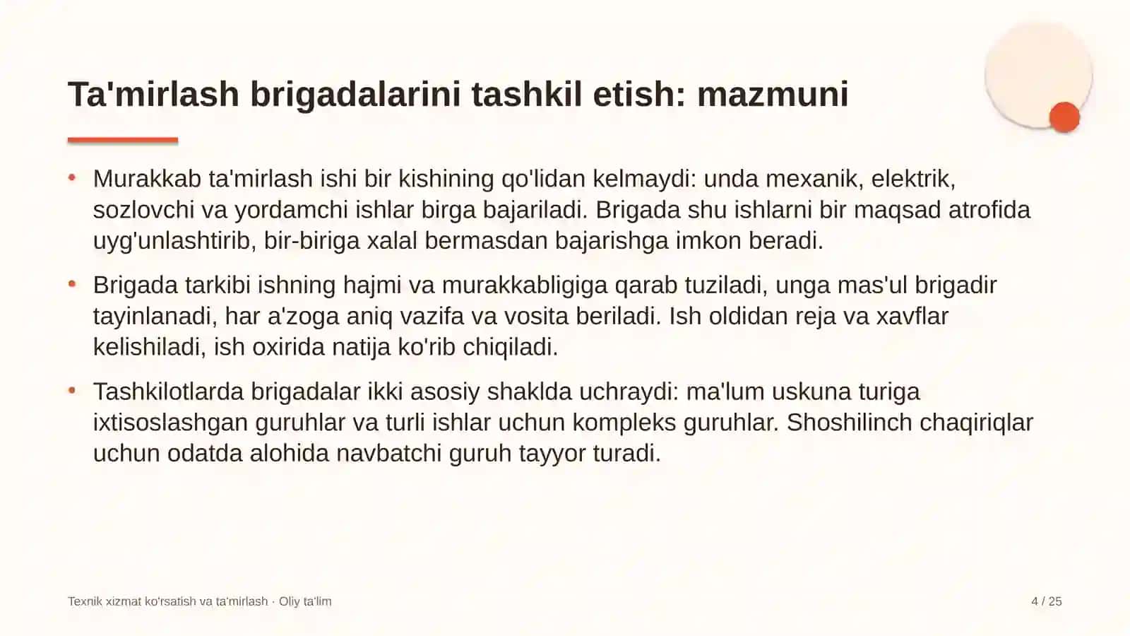 restoranlarda ta'mirlash brigadalarini tashkil etish 5096 4