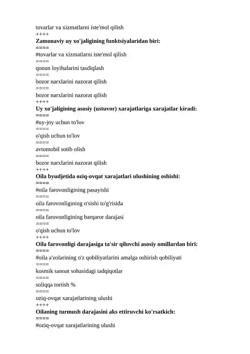 Iqtisodiyot va biznes fanidan yakuniy testlar 4