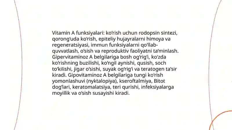 Vitaminlarning organizmdagi ahamiyati giper va gipo avitaminozlar 4