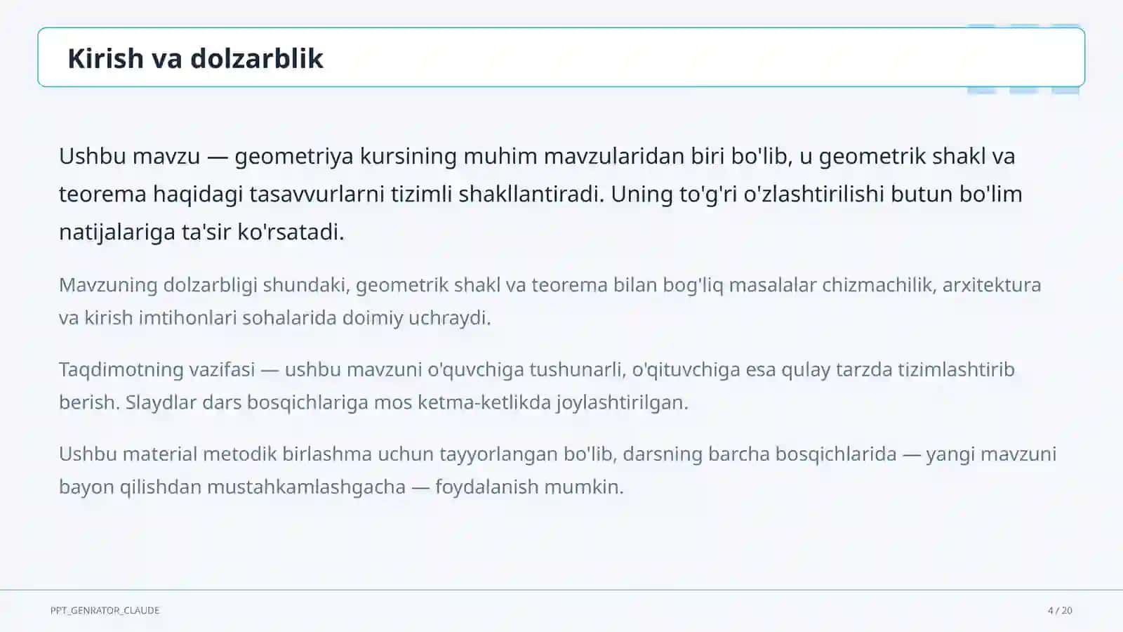 Geometriyaning boshlang'ich tushunchalari 4