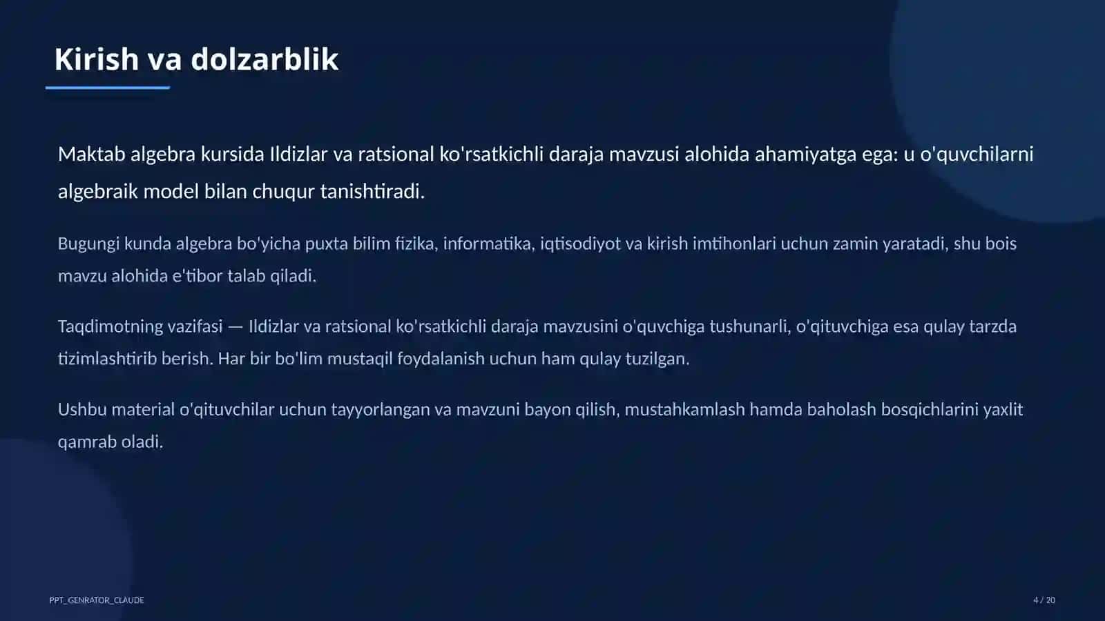 Ildizlar va ratsional ko'rsatkichli daraja (10-sinf) 4
