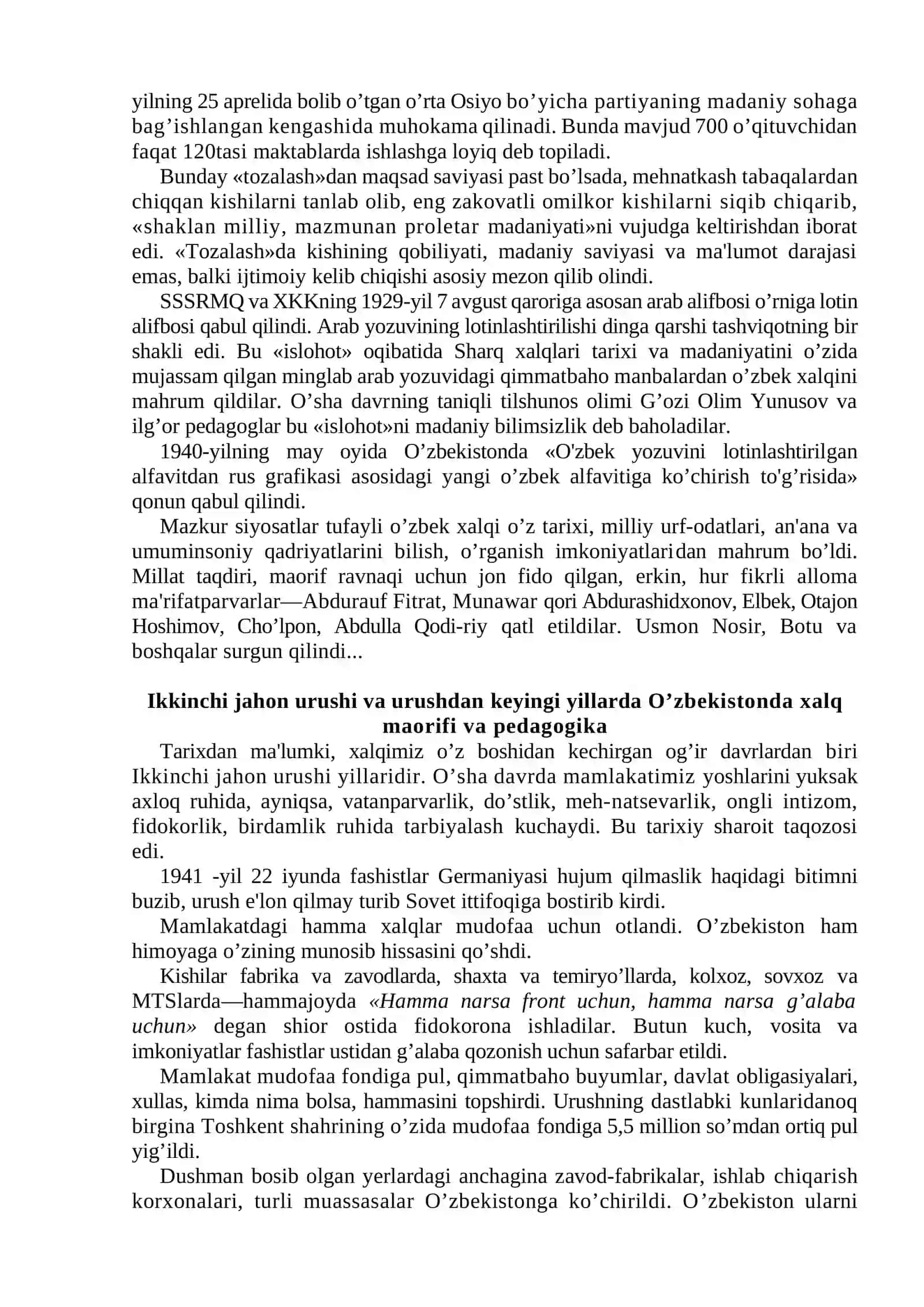 1917-1990 YILLARDA O'ZBEKISTONDA XALQ TA’LIMI. O’ZBEKISTON RESPUBLIKASINING TA’LIM TURLARI VA FUNKSIYALARI 4