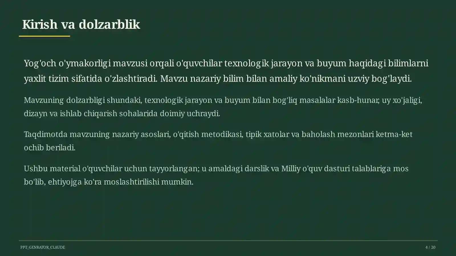 Yog'och o'ymakorligi (7-sinf) 4