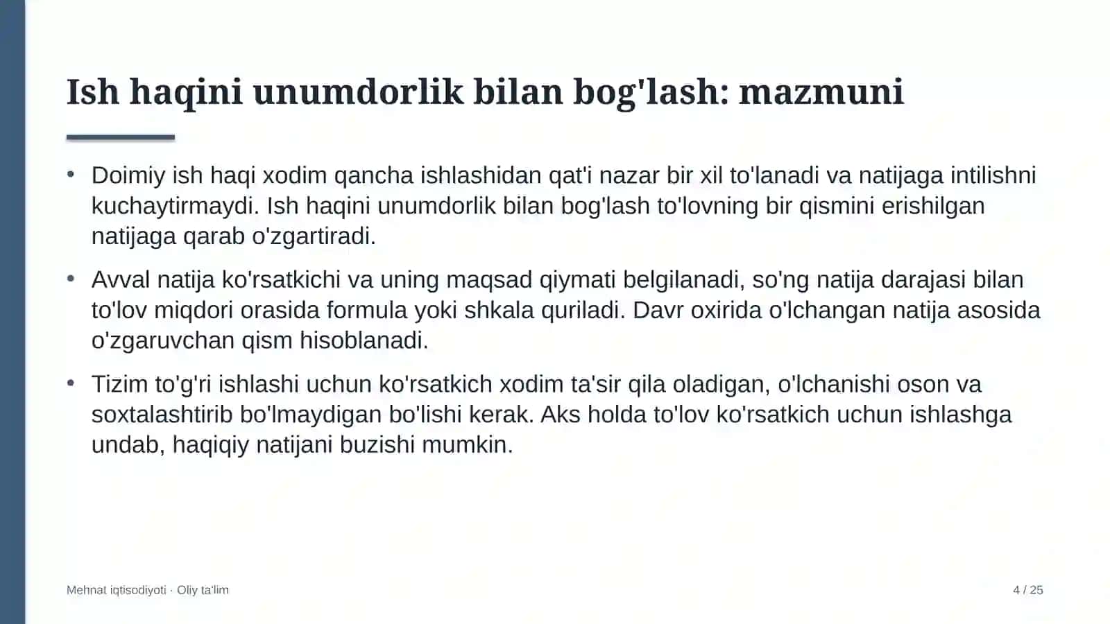 Davlat-xususiy sheriklik loyihalarida ish haqini unumdorlik bilan bog'lash 4