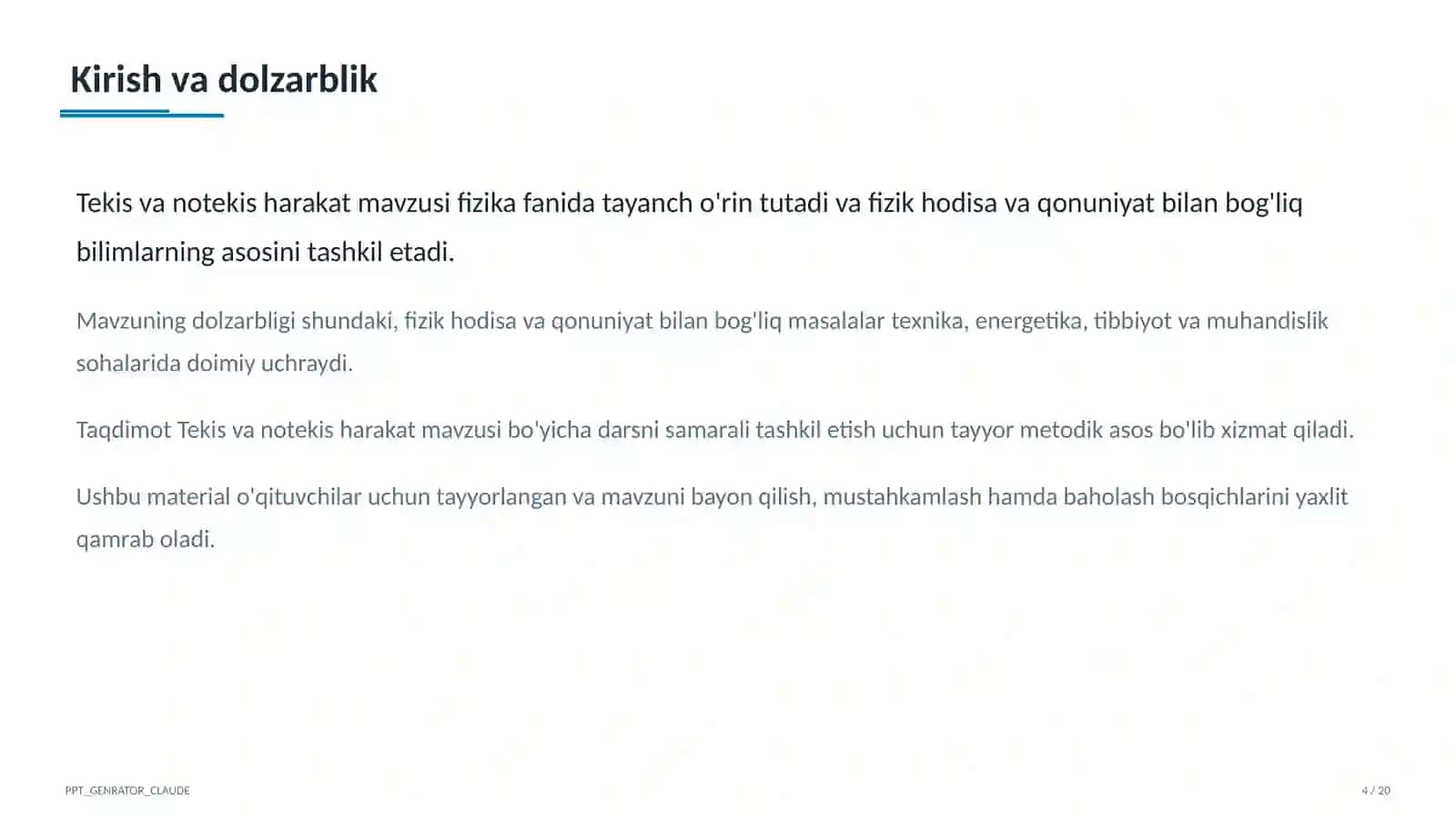 Tekis va notekis harakat (7-sinf) 4