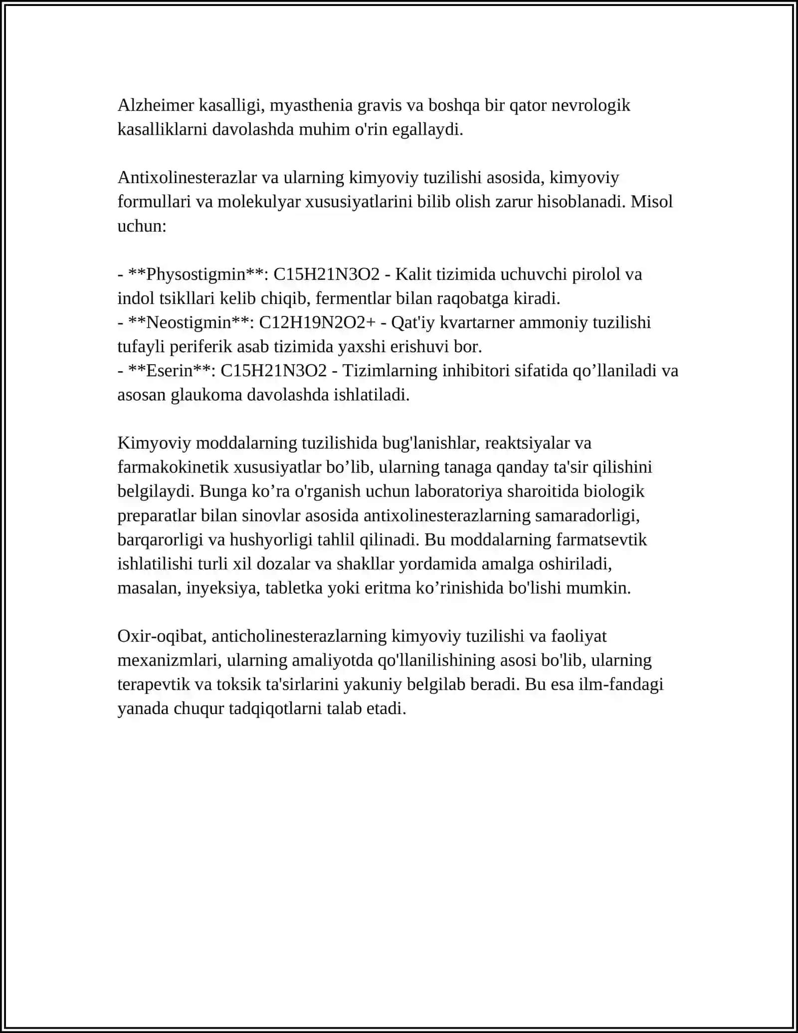ANTIXOLINESTEROZ MODDALAR 4