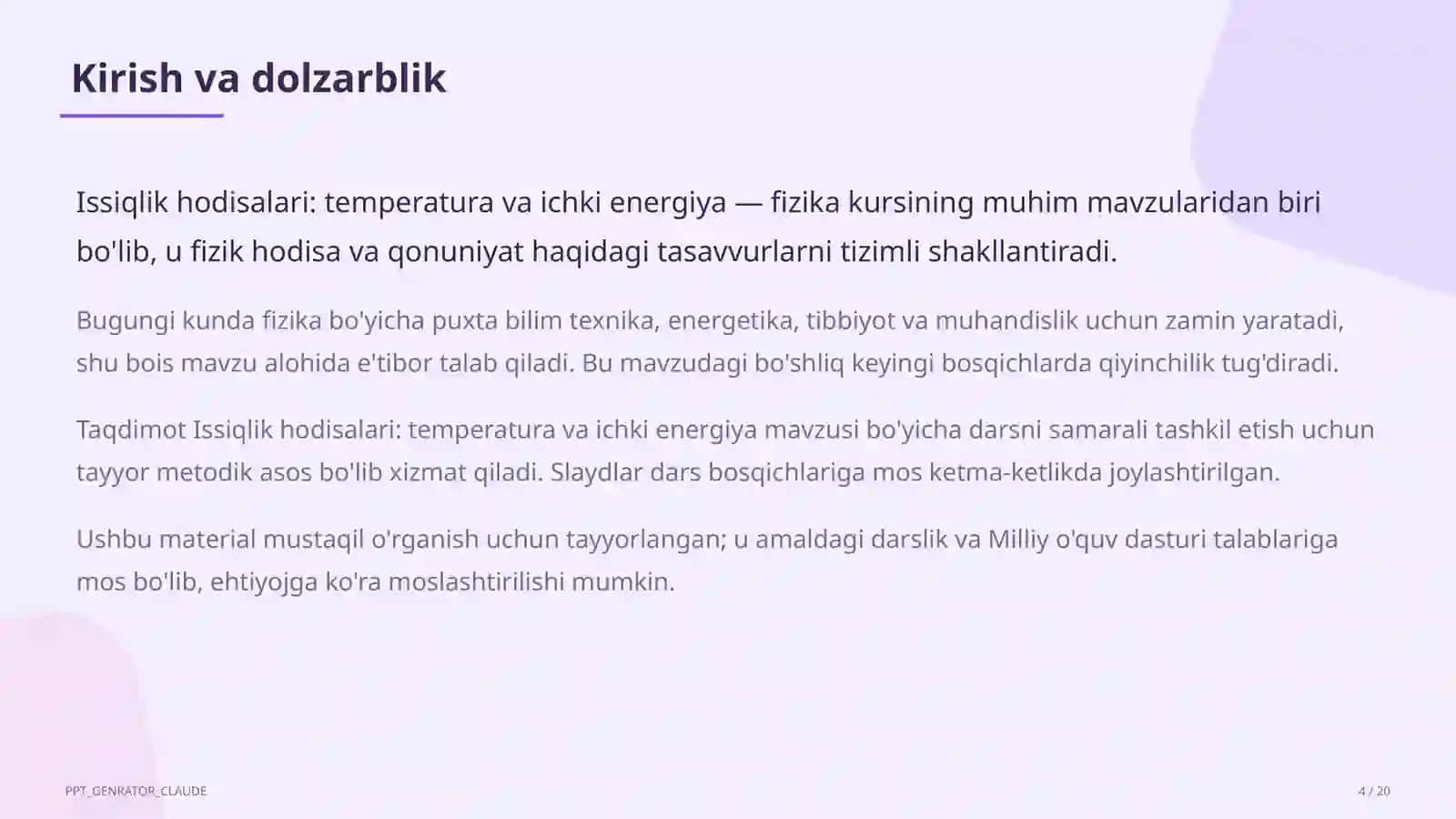 Issiqlik hodisalari: temperatura va ichki energiya (8-sinf) 4