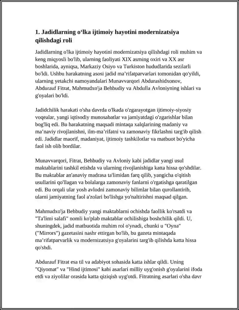 JADID MARIFATPARVARLARINING ÓLKA IJTIMOIY MMMANAVIY HAYOTDA TUTGAN ÕRNI (MUNAVVAR QORI FITRAT BEHBUDIY AVLONIY VA BOSHQ) 4