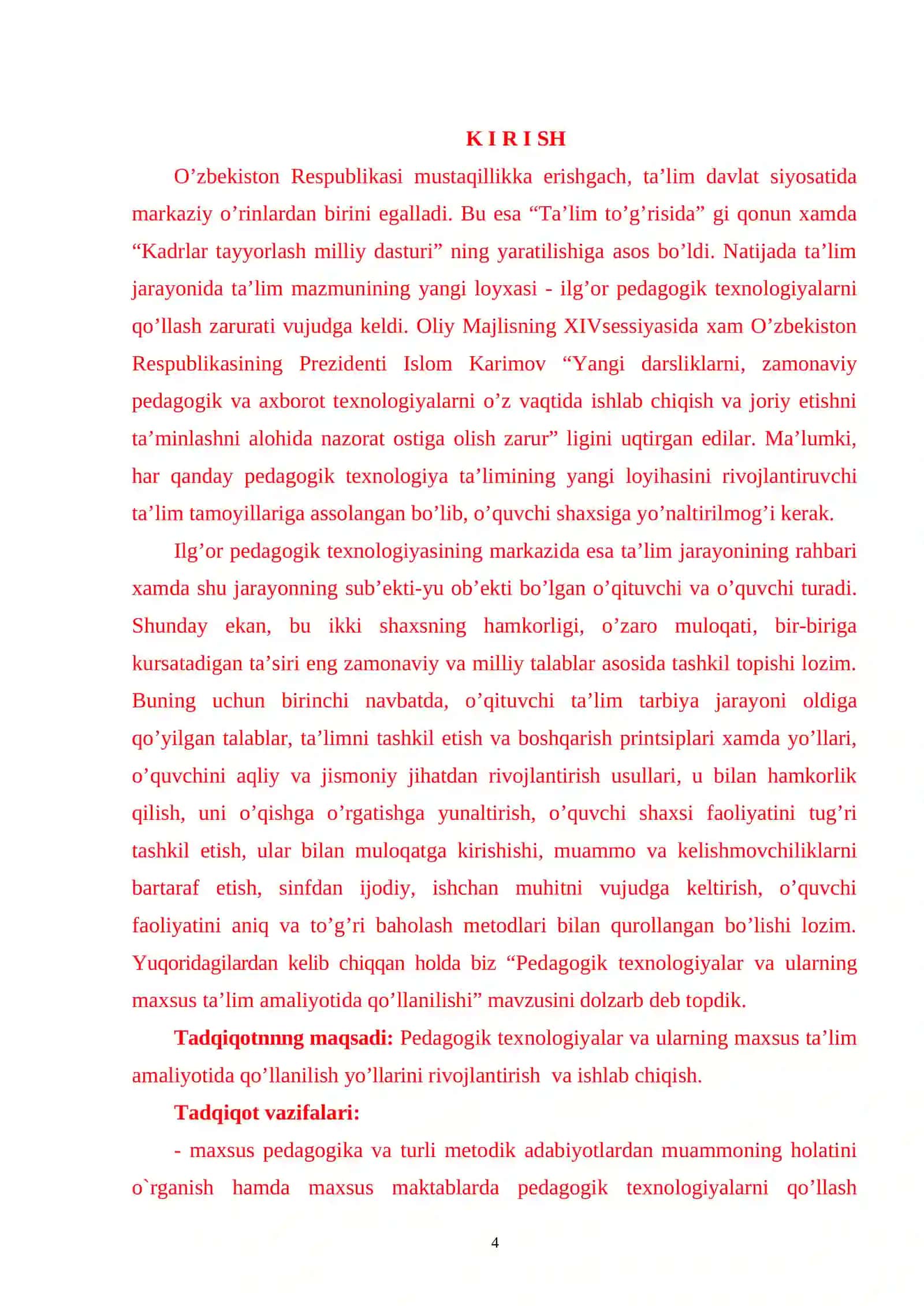 Mахsus tа’limda pеdаgоgik tехnоlоgiyalаrning qo’llаnilishi va uning samaradorligini oshirish 4