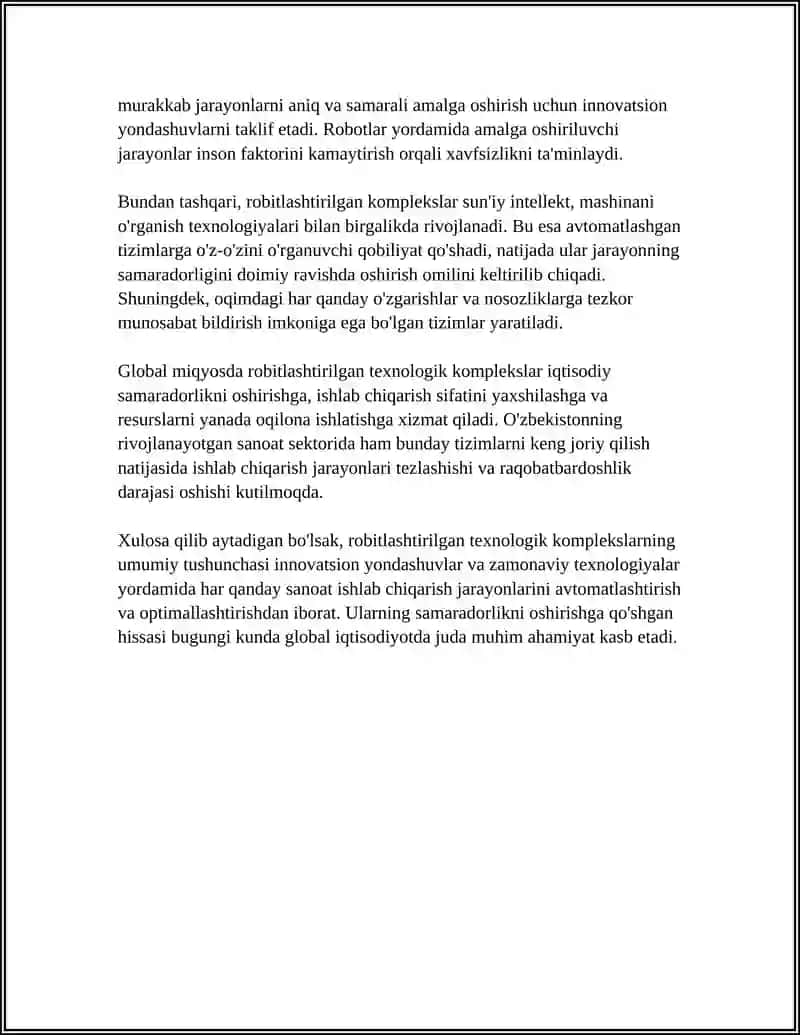ROBITLASHTIRILGAN TEXNOLOGIK KOMPLEKSLAR BILAN TANISHISH 4