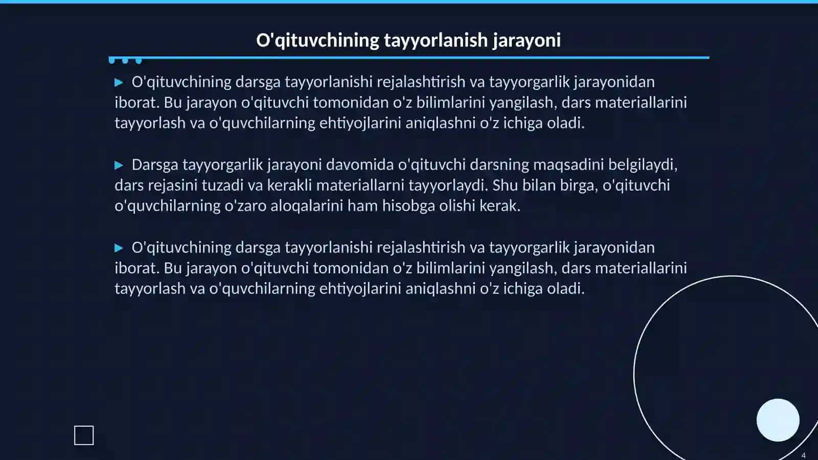 Asosiy dars tiplari òqituvchining darsga tayyorlanish tizmi 4