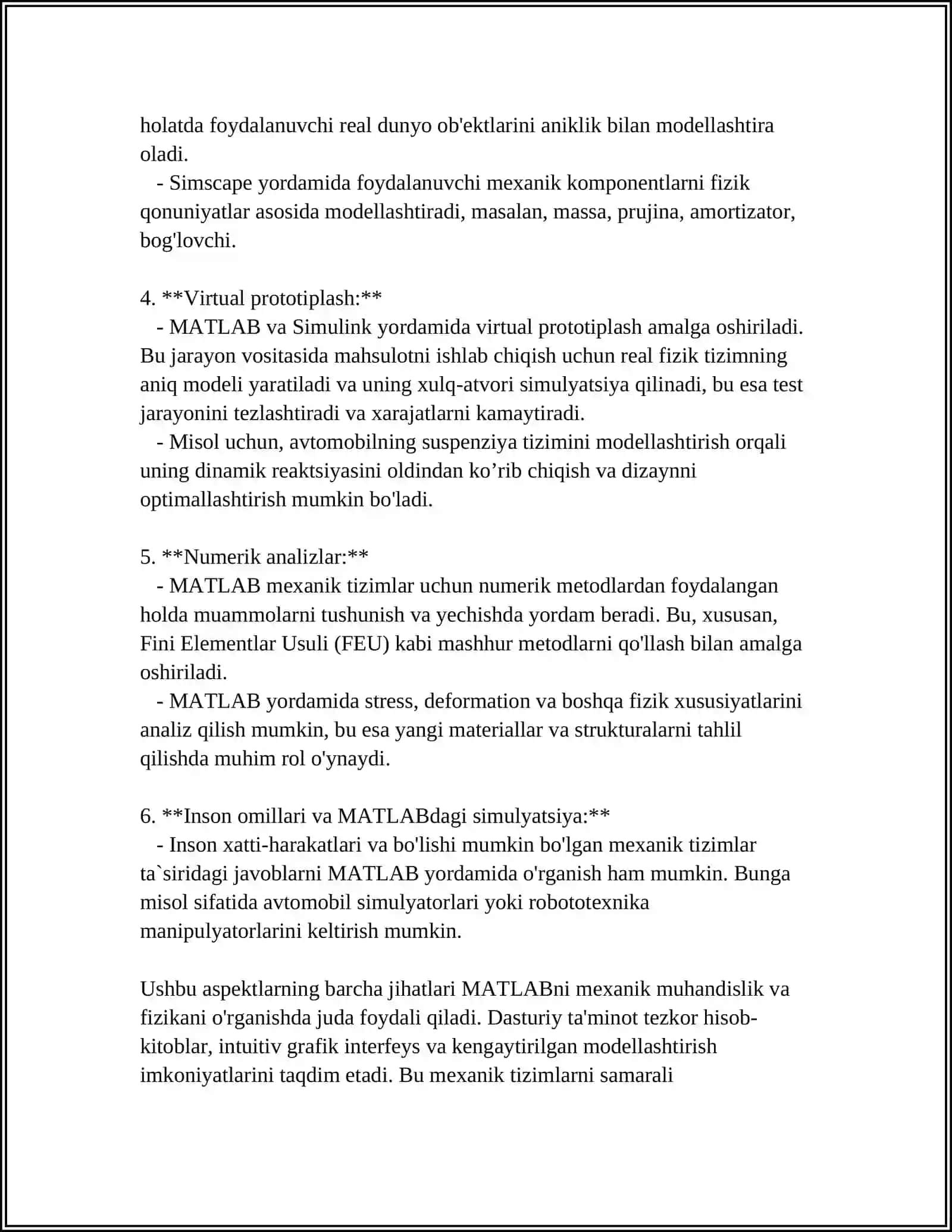 MATLAB DASTURINI TEXNIK SOHALARDA QO‘LLASH 4