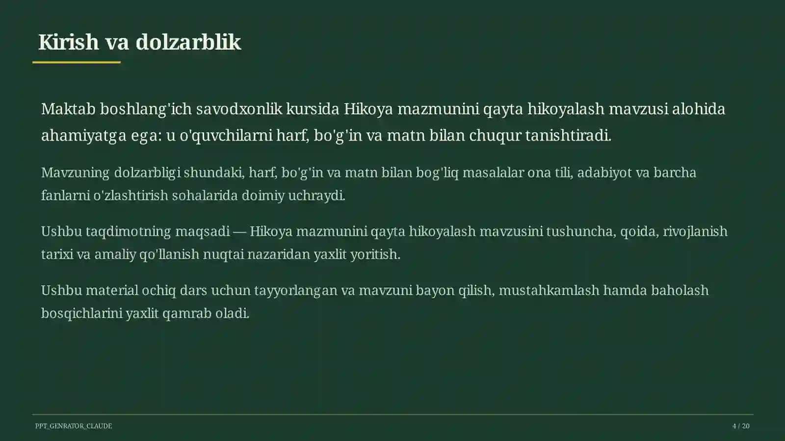 Hikoya mazmunini qayta hikoyalash (3-sinf) 4