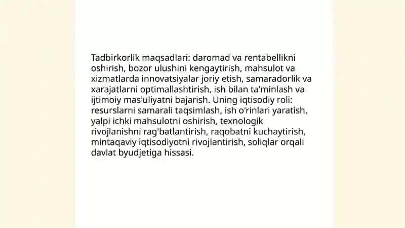 Tadbirkorlik faoliyati, tadbirkorlik kapitali va uning aylanish. 4