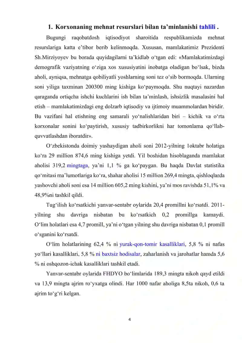 Korxonada ish vaqtidan foydalanish tahlili. 4