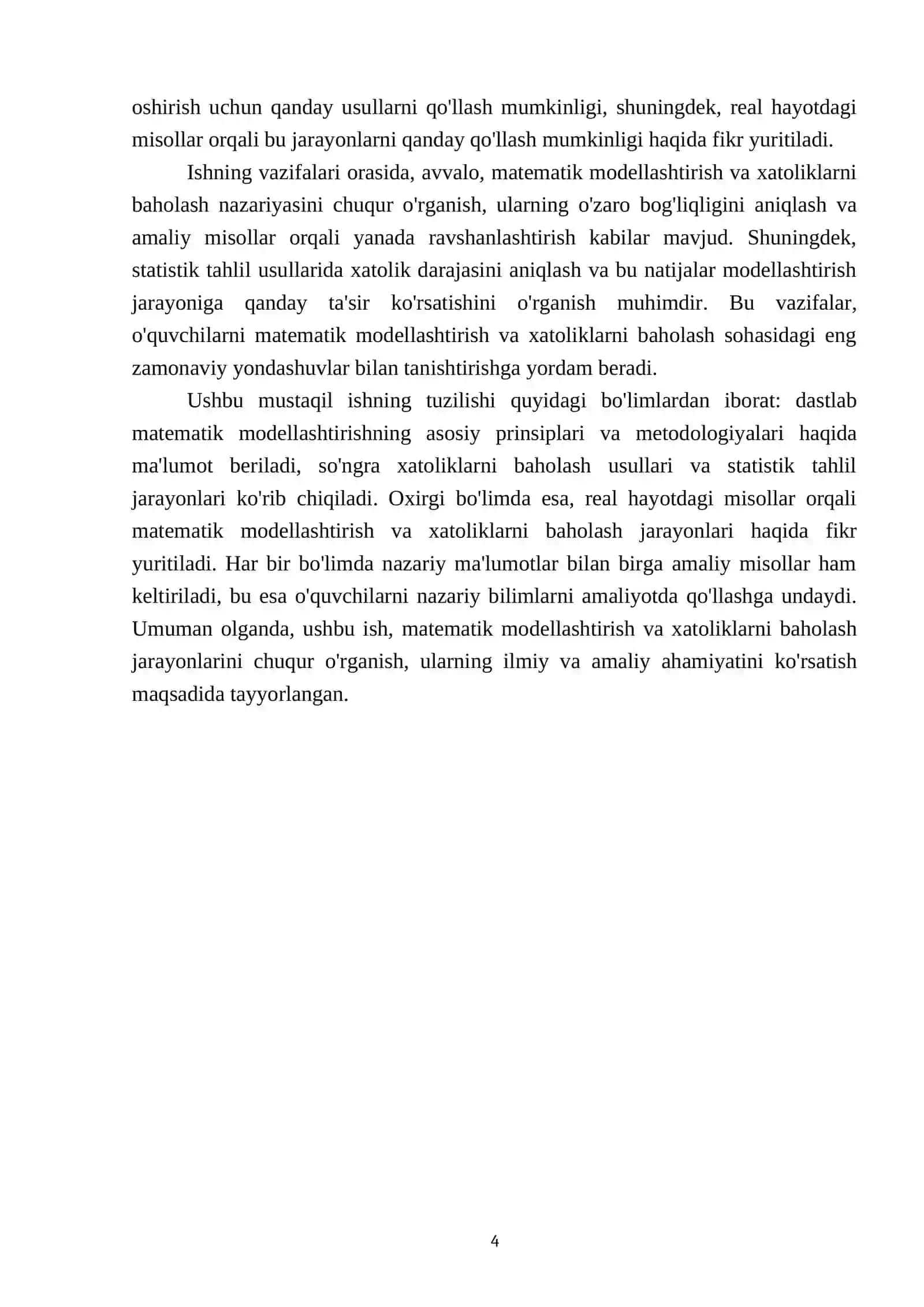 Matematik modellashtirish va xatoliklarni baholash 4
