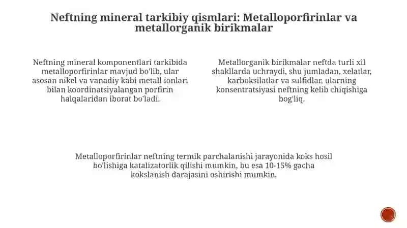 Neftning heteroatomli birikmalari va mineral tarkibi 4