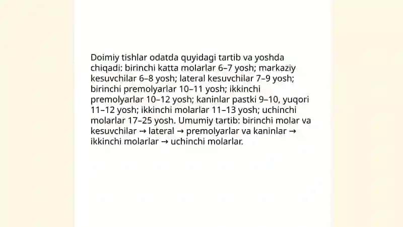 Tishlarning chiqishi ildizlarning shaklanishi va sut tishlarining soʻrilish muddatlari 4
